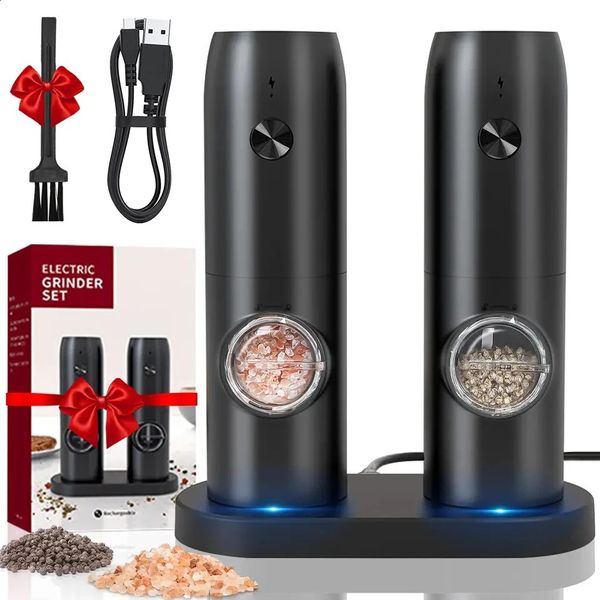Automatic Pepper Grinder Salt And Pepper Grinder USB Rechargeable Adjustable Coarseness Spice Mill With LED Light Kitchen Tool 240909