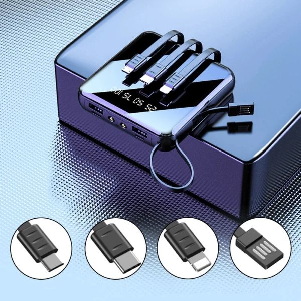 Cell Phone Power Banks 20000mAh Mini Power Bank With Micro USB Type C Cable Portable Charger LED Mirror Powerbank External Battery Pack Powe