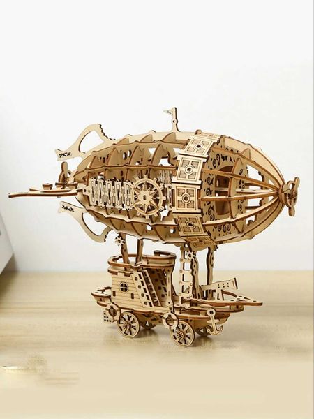 3D Puzzles 3D wooden puzzle airship model kit adult model building kit adult brain trailer construction handmade craft machinery Y250112D584