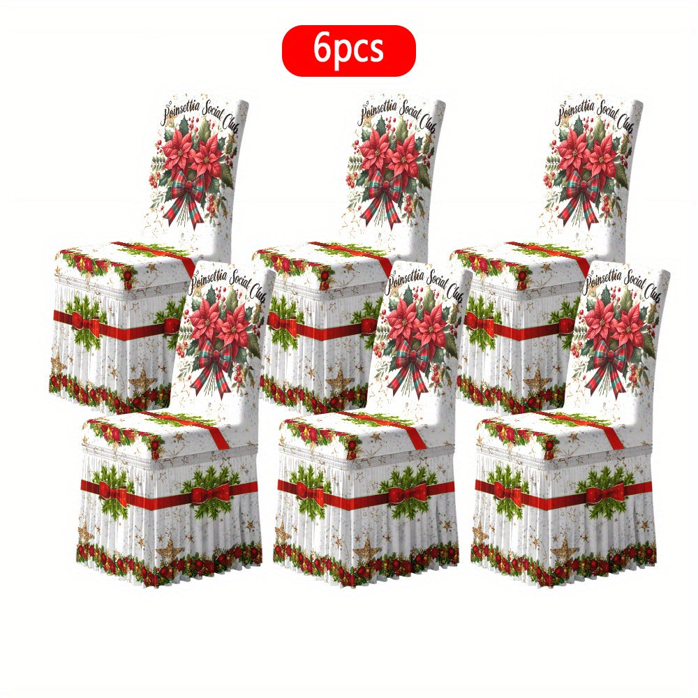 TEMU 2-4-6pcs Christmas 2d Printed Skirted Chair Covers With Decorative Ruffles - Durable Fabric, , Suitable For Indoor-outdoor, Restaurant, Kitchen,