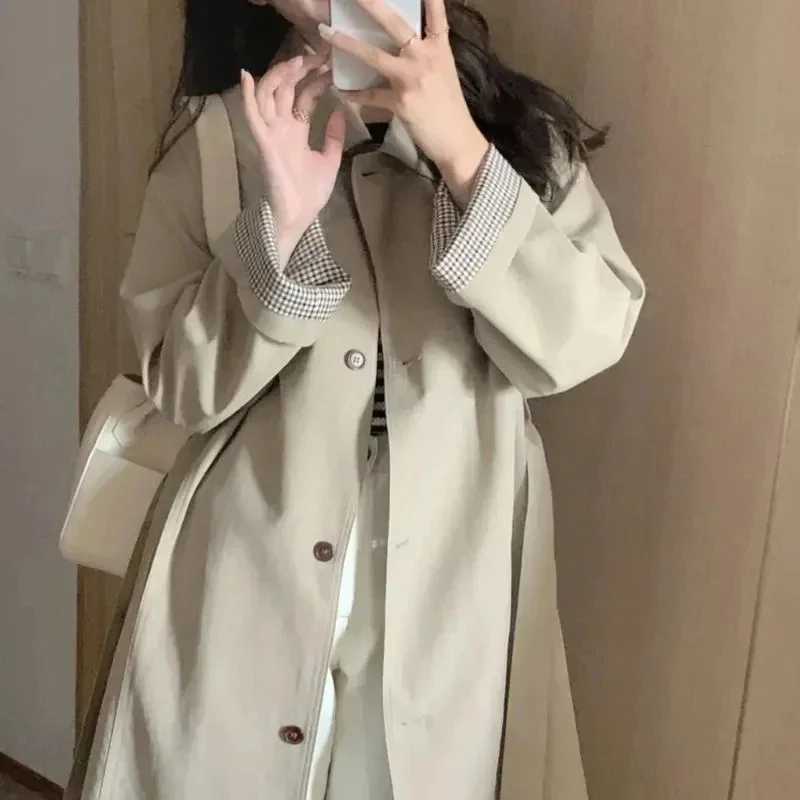 Elegant Fashion Trench Coat Women Autumn Single Breasted Turn Down Collar Long Sleeve Mid Length Coat Korean Streetwear Bf CoatX240921