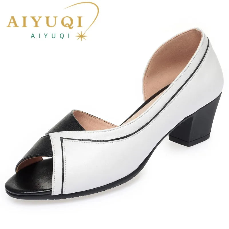 AIYUQI Sandals Women Genuine Leather Fashion Fishmouth Women&#039;s Sandals Mixed Color Large Size Women&#039;s Summer Sandals