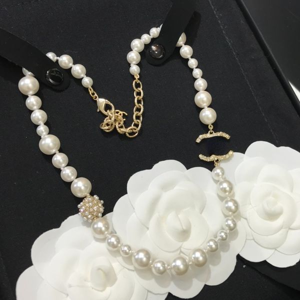 Fashion Letter Diamond Brand Pearl Pendant Necklace Designer Women Choker chain Party Wedding Gift Necklace 18K Gold Plated Jewelry