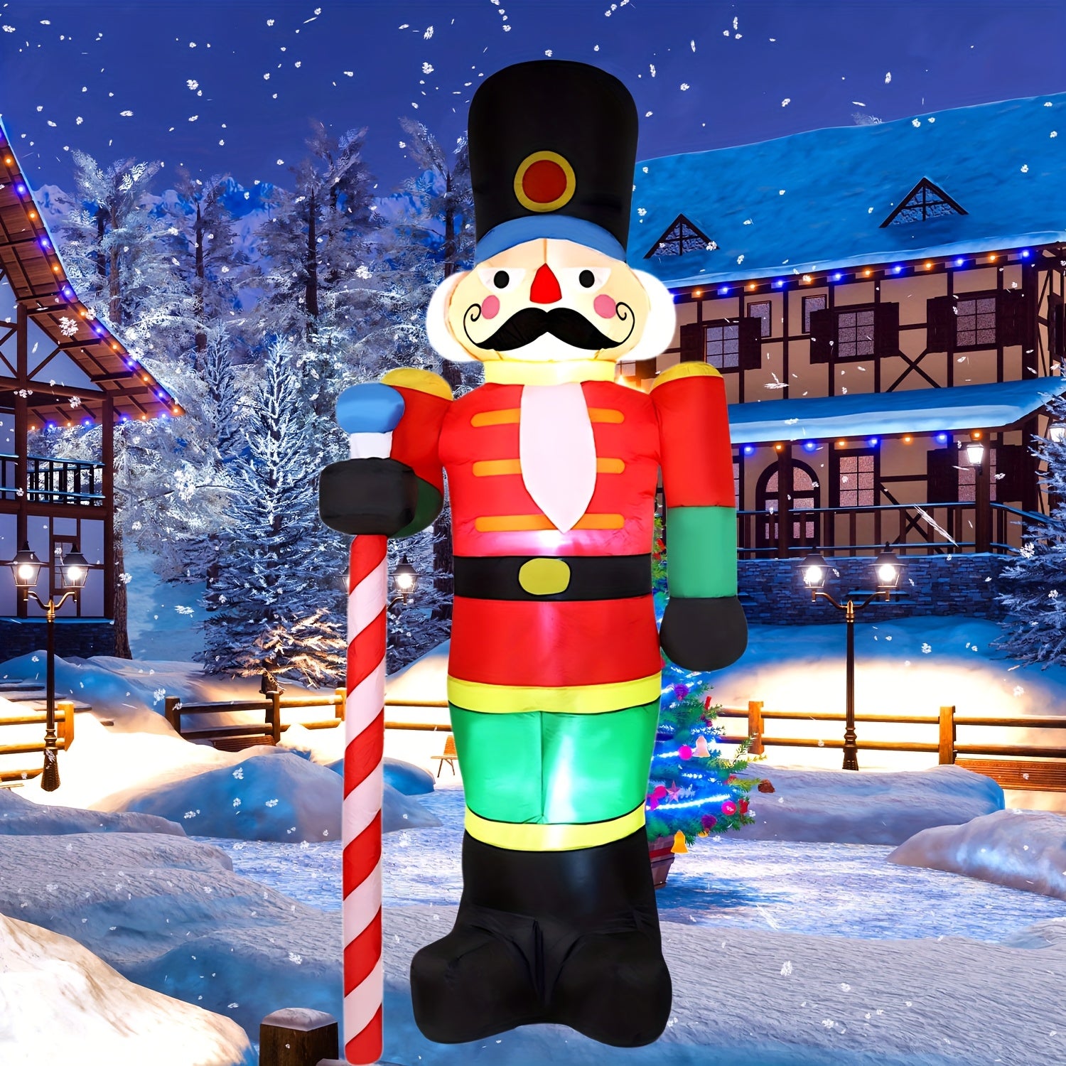 TEMU 1pc 8ft Lighted Inflatable Nutcracker Soldier Christmas Lawn Decoration With Candy Cane - Self-standing Outdoor-indoor Yard Decor, (us Plug),