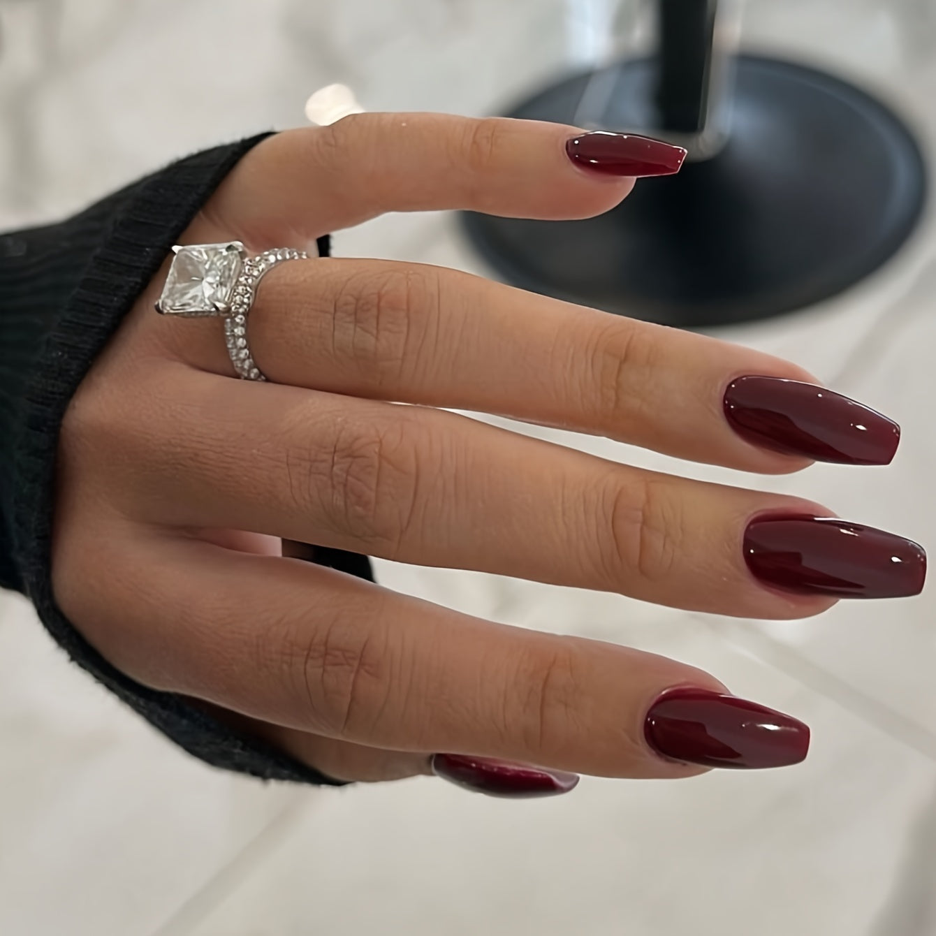 TEMU 24pcs Red Line Ballet Nail Shape Medium Length Press-on Nails Set - Glossy Artificial Nail Tips