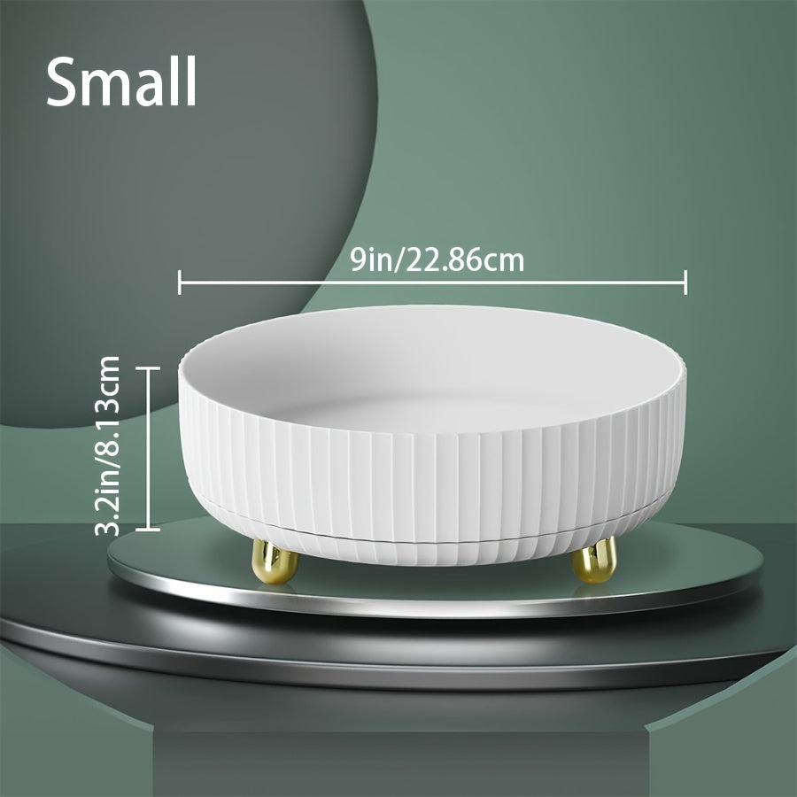 TEMU 1pc Large Capacity White & Golden Multifunctional Storage Box With Turntable Top - Heavy-duty Plastic Organizer Tray With For Bathroom, Kitchen,