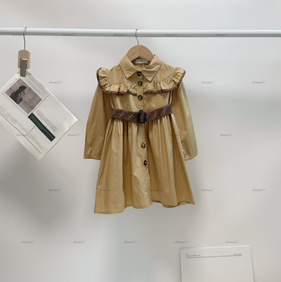 Top Lapel girls dress Belt Design princess dress kids designer clothes spring and autumn partydress baby skirt A210X06N051-b