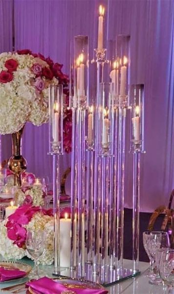 Acrylic Candelabra 9 Heads Candle Holders Wedding Candlesticks Flower Stand Holder Candelabrum For Center Table Decoration ZZ