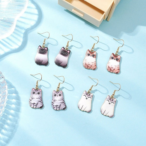Boucles d'oreilles pendantes en forme de chat en acier inoxydable 304
