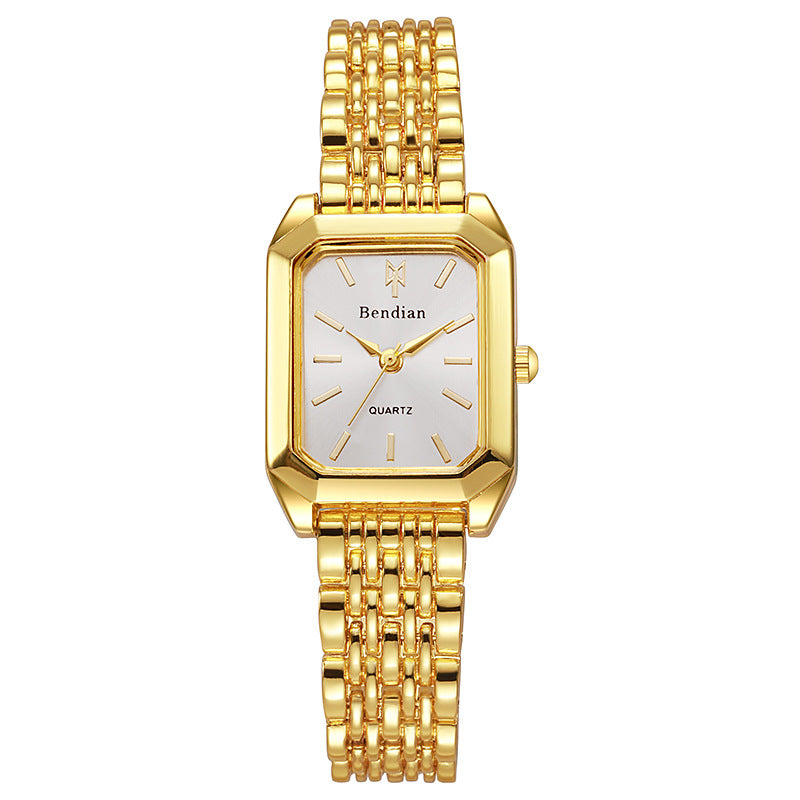 New Light Luxury Steel Belt Women&#039;s Watches Female Student Fashionable Simple Square Quartz Watch Gold