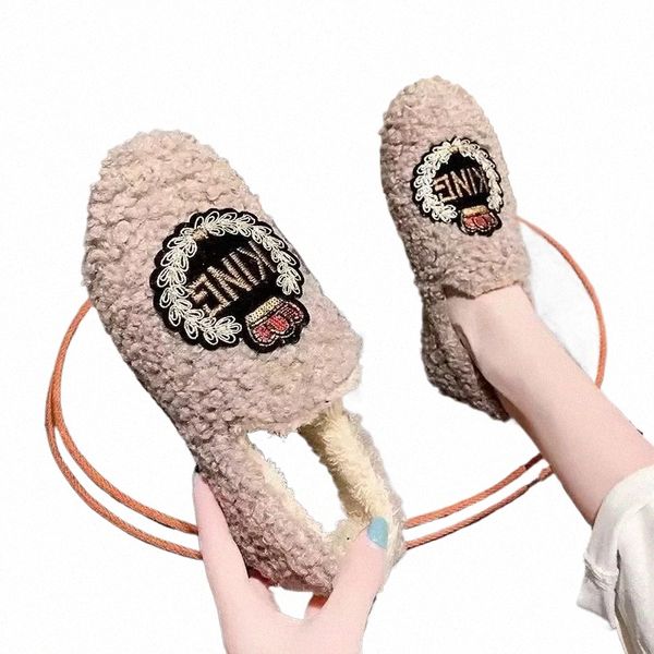 women Casual Slippers Plush Winter Fur Fluffy Furry Indoor Sandals Comfortable Shoes 66zC#