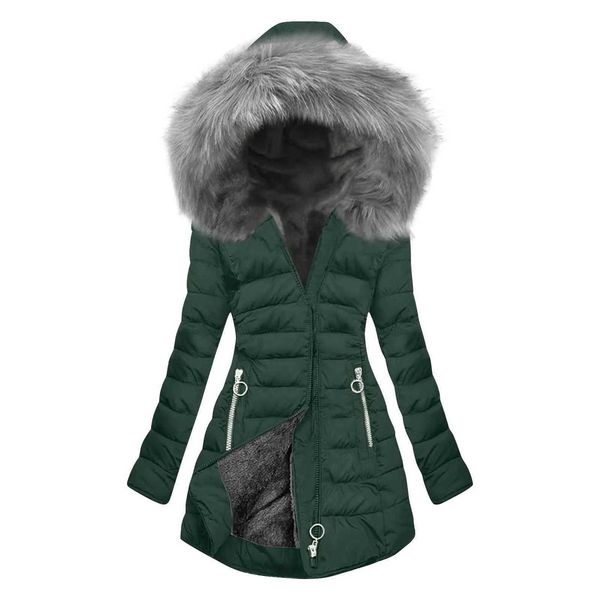 Womens Furry Lined Hooded Down Coats Plus Size Mid Length Quilted Jacket Warm Winter Outerwear Streetwear Windproof Plush JacketXJ241221