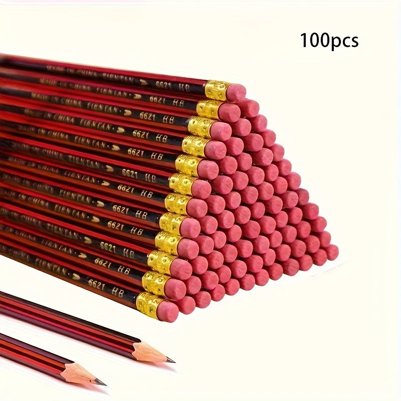 TEMU 50pcs 100pcs Hb Pencils With Eraser - Fine Point 0.3mm, Red And Black, Durable And Comfortable Grip, Ideal For Students' Writing, Drawing, And