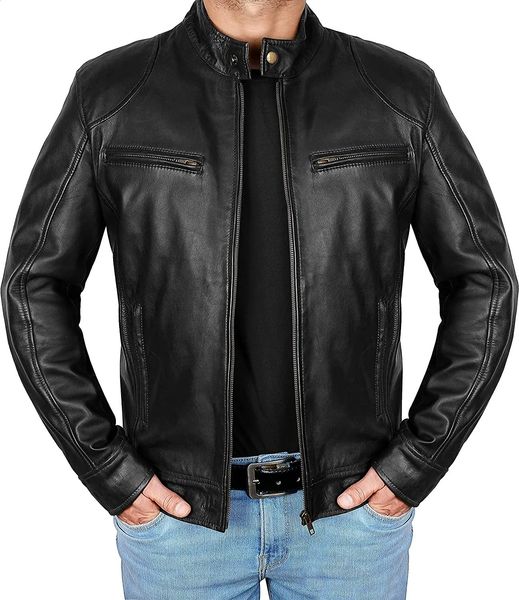 Mens Fashion Leather Jacket Slim Fit Stand Collar PU Jacket Male Anti-wind Motorcycle Lapel Diagonal Zipper Jackets Men 5XL 240822