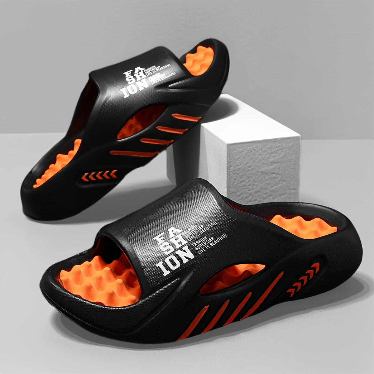 TEMU Men's Indoor Slippers, Slippers With Monogram Design, Casual Indoor And Outdoor Non-slip Breathable Open-toe Sandals, Bathroom Slippers For All