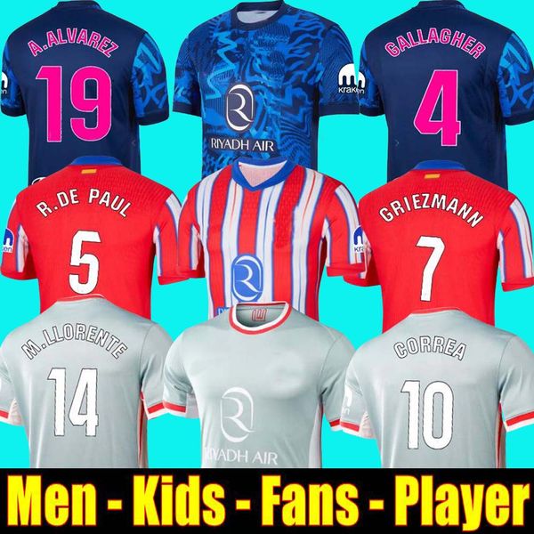 soccer jerseys 24 25 home 2024 M. LLORENTE Atletico Correa camiseta football shirts kids GRIEZMANN R. DE PAUL CARRASCO 120th Anniversary ALV