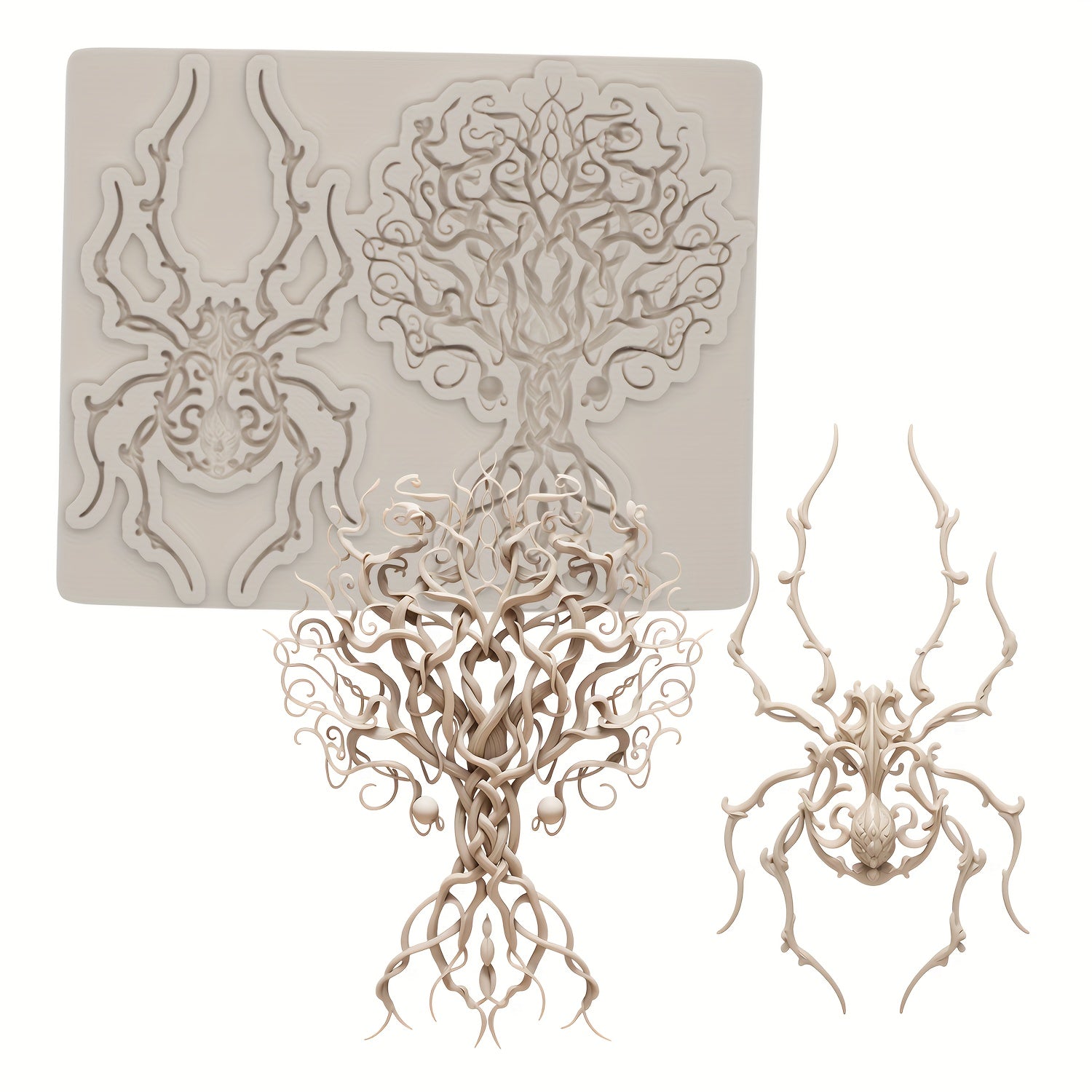 TEMU Embroidery Gothic & Tree Mold - Detailed Casting Mold For Resin, Candle Making, Halloween Decorations - Non-electric Crafting - Diy Crafts,