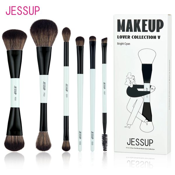 Jessup makeup brush set double-sided makeup brush basic contour powder blusher mixed eye shadow optical fiber bright cyan T501 241210
