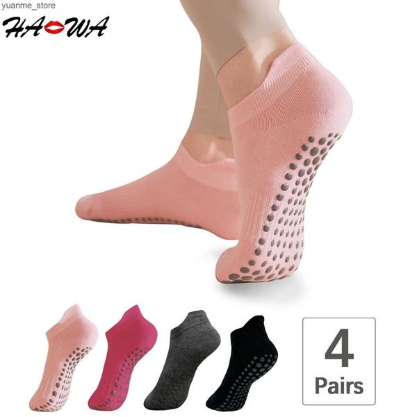 Sports Socks HA WA 4 Pairs-Lot Women Yoga Socks Cotton Silicone Anti-slip Low-ankle Sock Soft Breathable Dance Ballet Fitness Sports Socks J