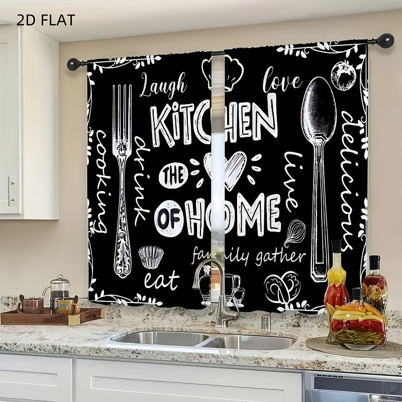 TEMU 2pcs Rustic Farmhouse Blackout Curtains 28x40 Inch - Rod Pocket Short Drapes With Retro Kitchen Utensil Print (barn Fork, Spoon, Wooden Board) &