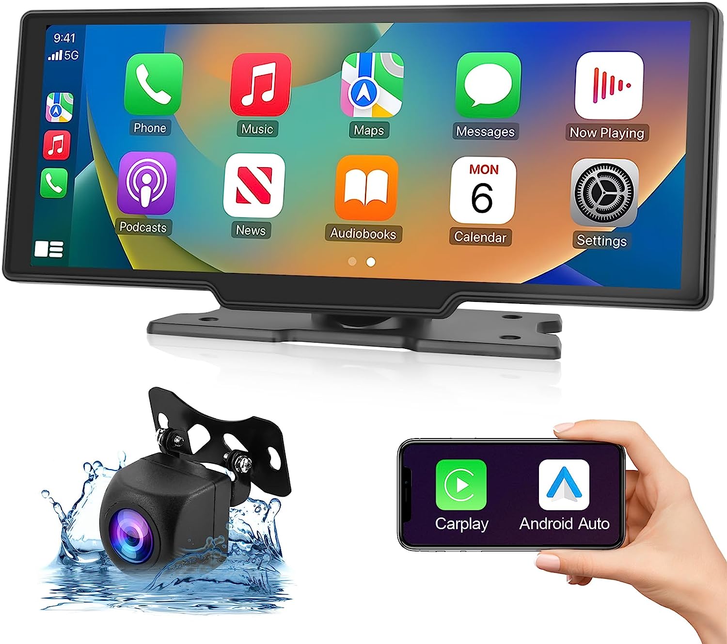 10.26&quot; Car Stereo Carplay Android Auto Screen With 2.5K Dash Cam,1080P Backup Camera Car Radio with Bluetooth-Mirror Link-GPS Navigation-Voice