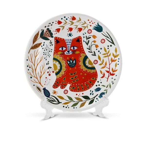 Decorative Plates Ceramic Dinner Plates Japanese Hand-painted Cartoon Cat Plate Creative Colorful Household Dishes Dinnerware Tableware Home