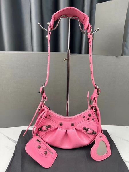 Designer Rivets Real Leather Shoulder Bags New Fashion Beautiful Crossbody Messenger Bag For Women With Small Wallet Heart Shaped Mirror Pur