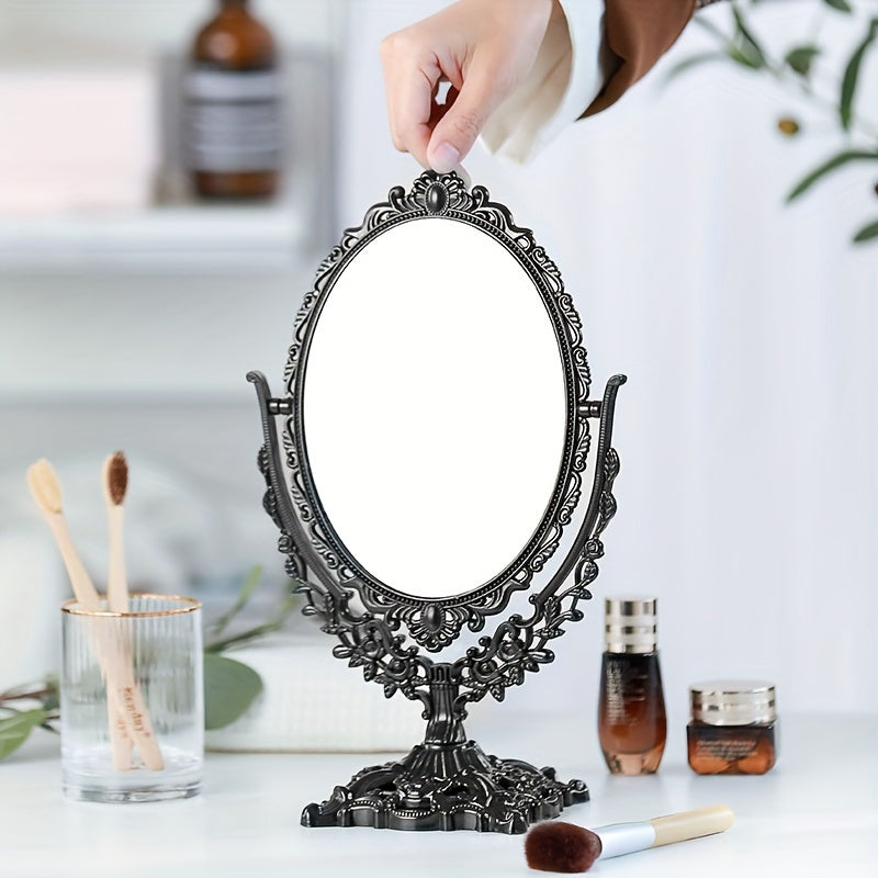 TEMU Double-sided Black Vanity Makeup Mirror, Coastal Theme, Painted Glass Surface, Plastic Frame
