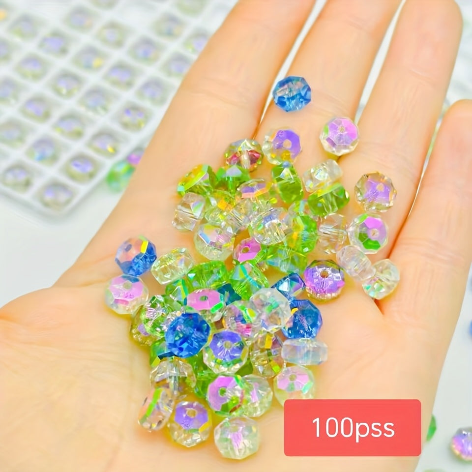 TEMU 8mm Sparkling Wheel Beads, Multicolor Glass Spacer Beads For Making, Flat Beads For Bracelets, Earrings & Necklaces, Vibrant Iridescent Finish,