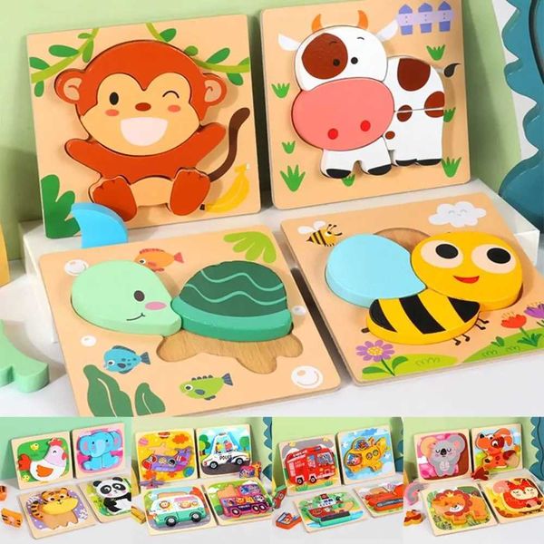 3D Wooden Puzzles Hand Grab Boards Toys Tangram Jigsaw Baby Educational Toys Vehicle Animals Puzzles Gify for Toddler LX241024
