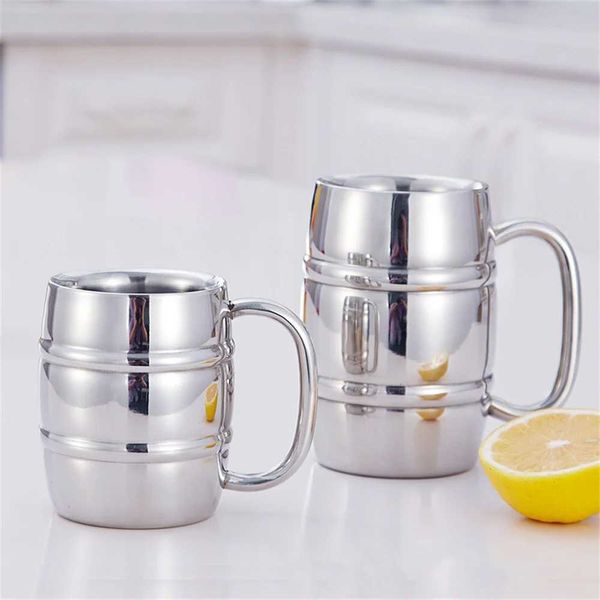 304 Stainless Steel Beer Mug Double Wall Thermal Cup with Handle Bar Creative Metal Water Juice Wine Glass Insulation Keeps ColdM240803