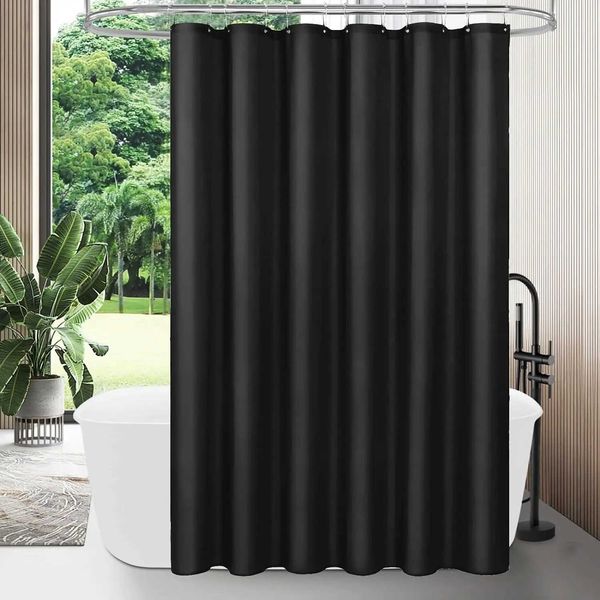 1PC black fabric shower curtain liner modern bathroom simple shower curtain or liner tarp and machine washable 12 plastic hoo Y240815