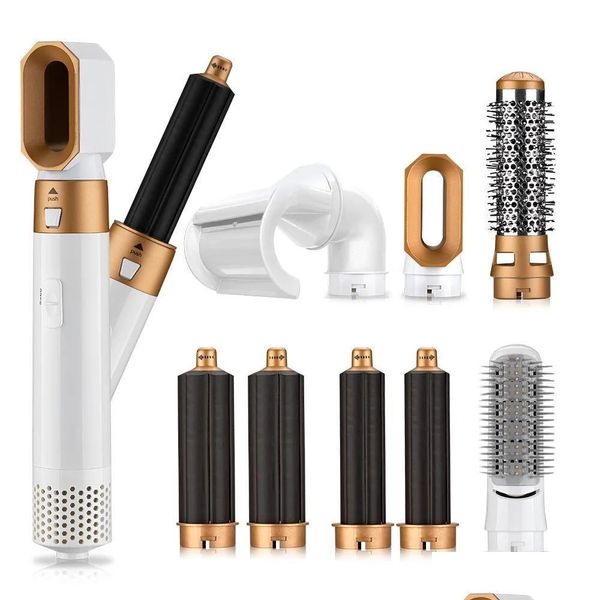 8-in-1 Hair Dryer Volumizer: Hot Air Brush, Straightener, Curler, Comb for Blowouts & Styg