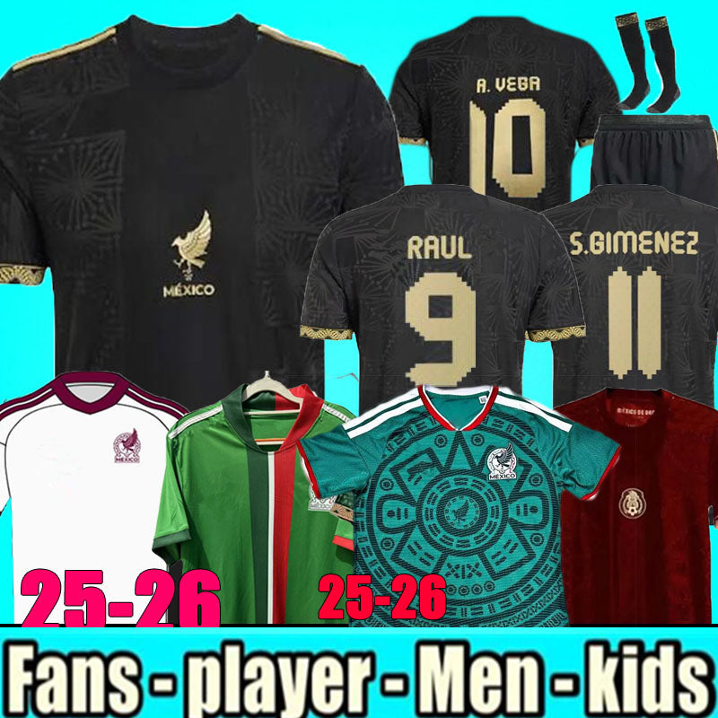 3XL 4XL 2025 Mexico home Soccer Jerseys Gold Cup all black 25 26 LOZANO DOS SANTOS H.LOZANO RAUL CHICHARITO Men Kids kits Football Shirts Uniforms