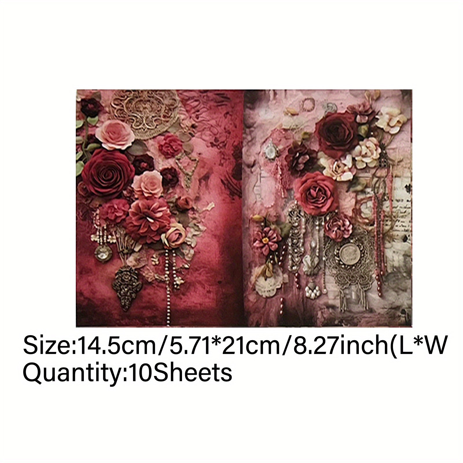 TEMU 10 Sheets Vigus Watercolor Paper - A5 Handcrafted Floral Journaling Sheets With Lace, Pearls & Buttons For Card Making, Scrapbooking, Mixed ,