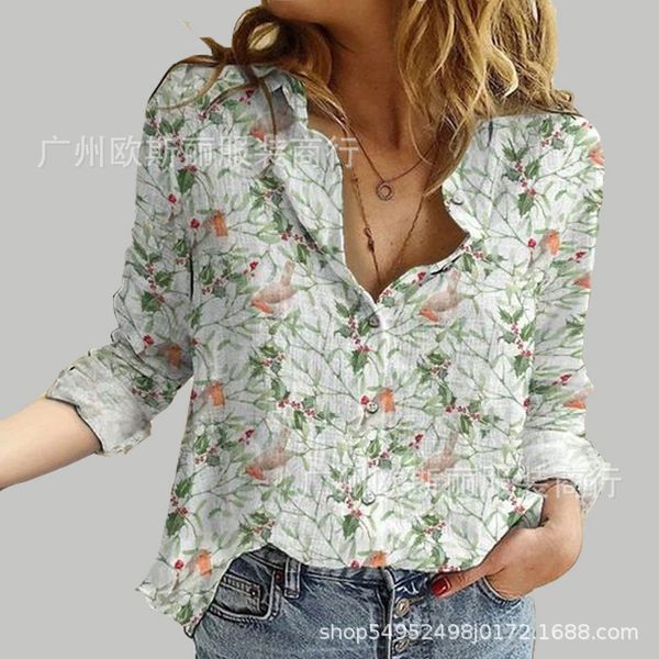 2024 Spring-Summer Women&#039;s New Digital Printed Collar Long Sleeve Shirt Blouse