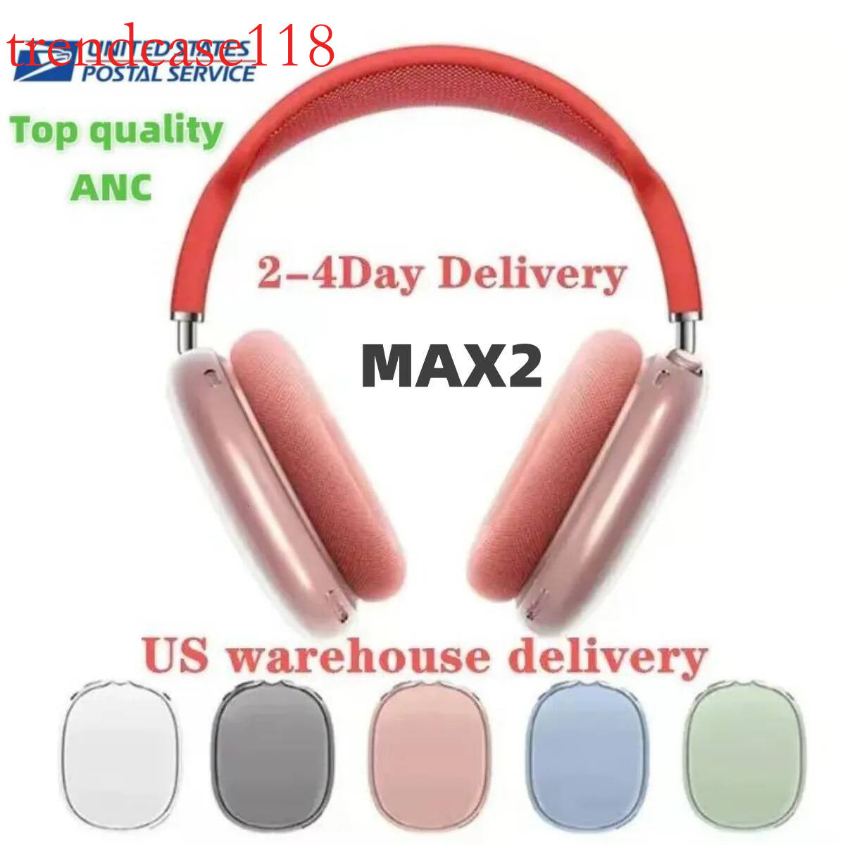 For Apple Max ANC Metal bluetooth Headphone Accessories Transparent TPU Solid Silicone Waterproof Protective case Headphones Pro 2 Headset cover Cas
