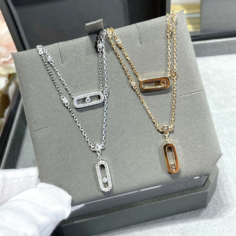 S925 silver designer necklace messikai double layer diamond necklace sliding K gold necklace custom pendant move choker light luxury high end collar
