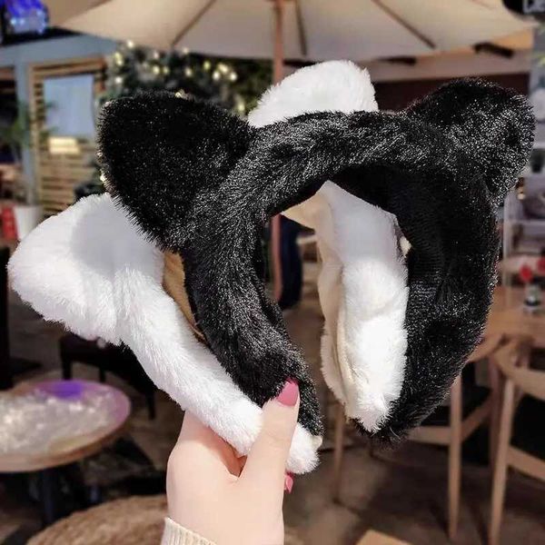 Headbands Cat Ears Coral Fleece Headband Hair Hoops Headwear Solid Color Fluff Plush Headband Bath Washing Headwrap Headdress Wholesale
