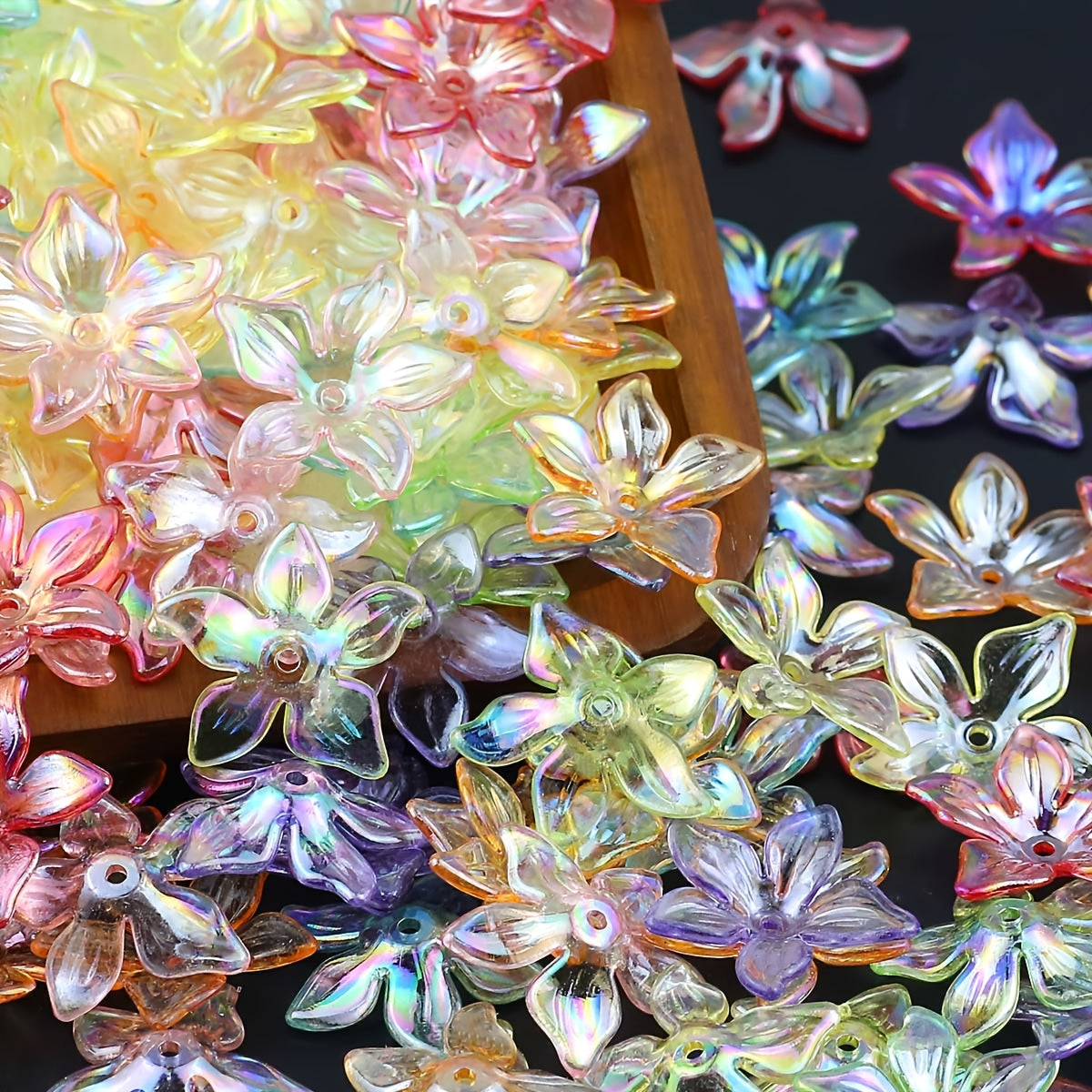 TEMU 100pcs 24mm Color Flowers Colorful Random Mixed Shaped Loose Beads Acrylic Material Suitable For Handmade Diy Handmade Bracelets, Necklaces,