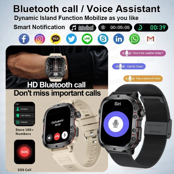New Outdoor Smart Watch Men 2.01&quot; Screen 3AT Waterproof Watches Bluetooth Call Ai Voice Sport Smartwatch For Android Xiaomi IOS