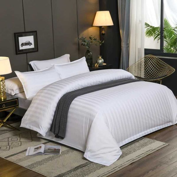 Bedding sets 3Pcs Hotel Collection vertical striped white down duvet cover+2pcs pillowcase premium 600TC cotton bedding double bed full size