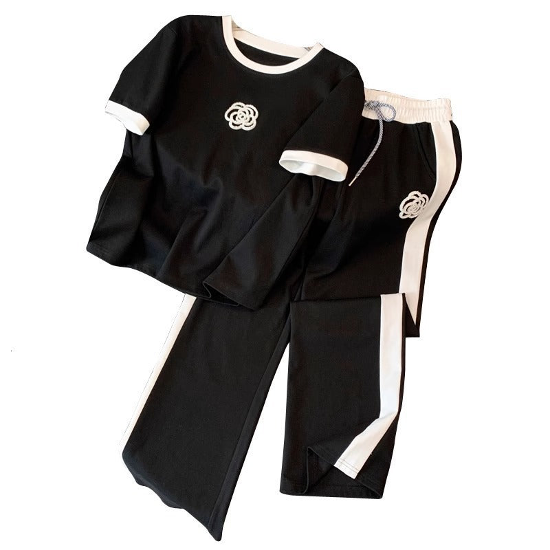 High-End Casual Sports Suit for Women Summer Thin Street Fashionable Trendy Youthful Wide-Leg Pants Fashion Two-Piece Set 250718