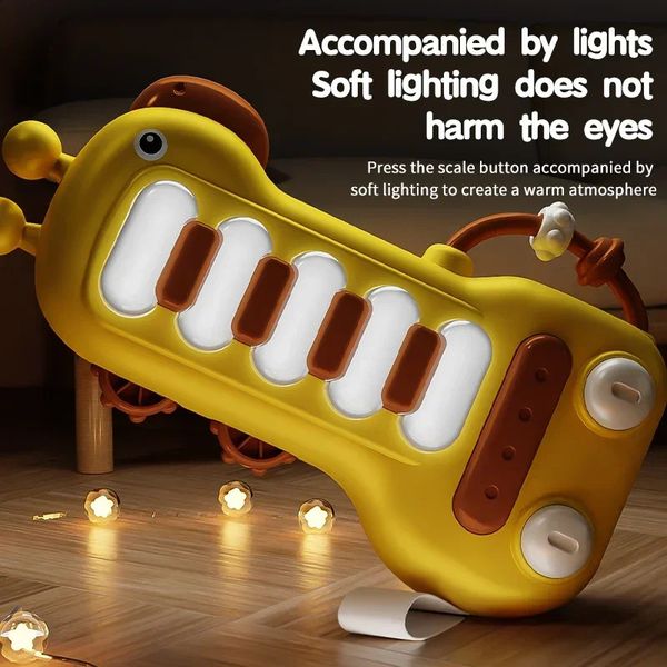 Educação Early Learning Montessori Light Up Music Kids Piano Guitar Toy Giraffe Baby Musical Toys for Children Ano Presentes 250121