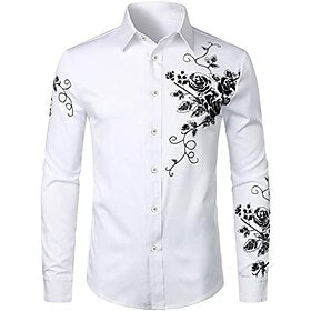 chemise pour hommes floral turndown party quotidien boutonné à manches longues hauts mode décontractée confortable blanc noir bleu