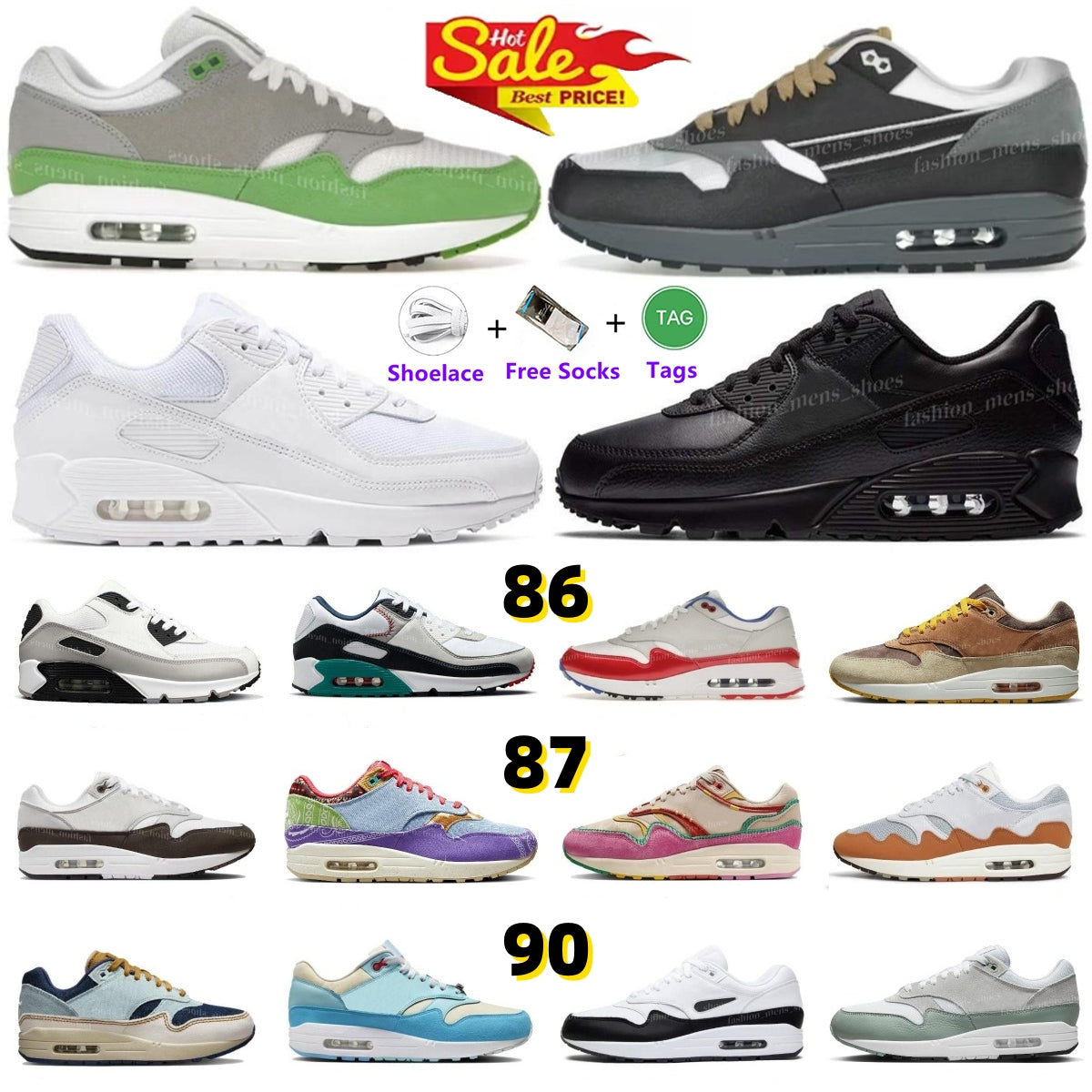 90s 87s 86s desiger shoes Patta 20th Anniversary Chlorophyll Photon Dust Wolf Grey triple black white Big Bubble Sport men women running sneakers me