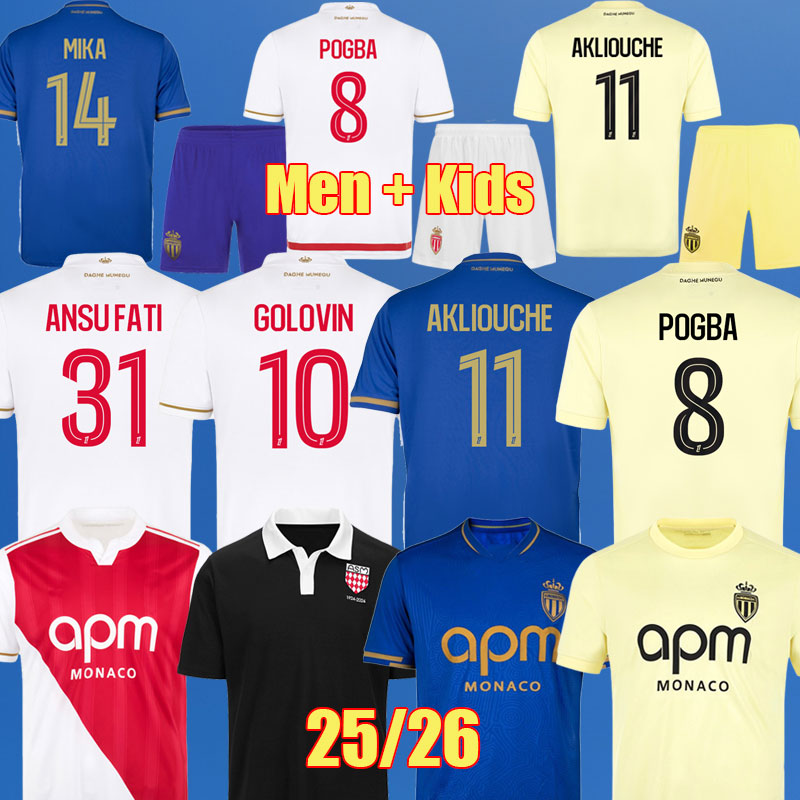 2025 2026 Monacos maillots POGBA Soccer Jerseys home BEN SEGHIR BALOGUN AKLIOUCHE 25 26 Men MINAMINO maillot de foot EMBOLO Flocage MIKA ZAKARIA Jer