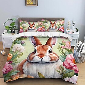 Coelho de pelúcia pintado à mão em aquarela conjunto de 3 peças de capas de edredom de penas para quartos de hotel quartos de hóspedes acomodações de luxo conj