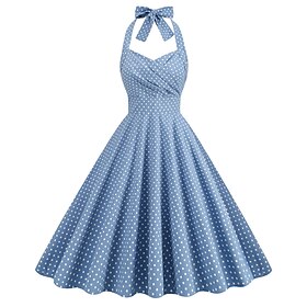 Rétro Vintage 1950s Rockabilly Robe trapèze Licou Robe évasée Femme Pois Mascarade Casual Quotidien Robe