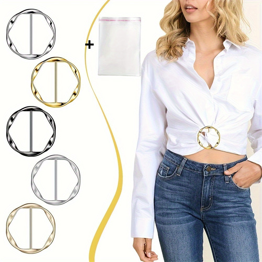 TEMU 5pcs+1 Versatile Metal Scarf & T-shirt Clips - Easy Knotting And Waist Cinching Accessories For Sewing And Knitting